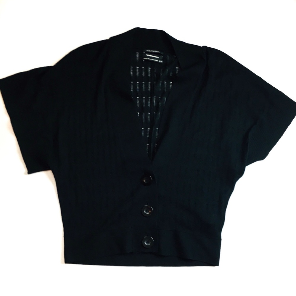 Club Monaco Black Silk Cashmere Pointelle Cardigan